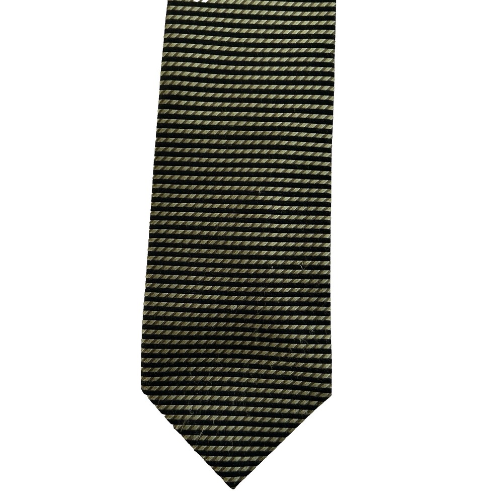 Andrew Fezza New York Repp Silk Green Black Stripes Mens Tie 4"x60 3/4"
